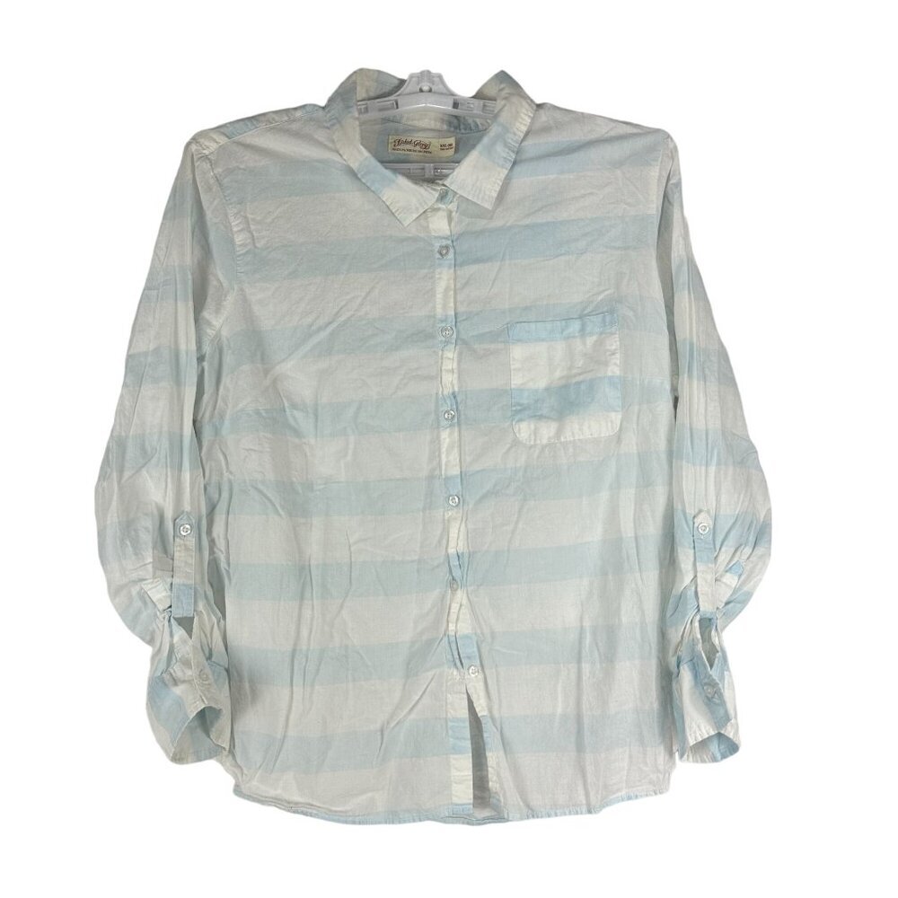 Faded Glory Women's XXL 20 Blue Fair Button Up Shirt Long Sleeve